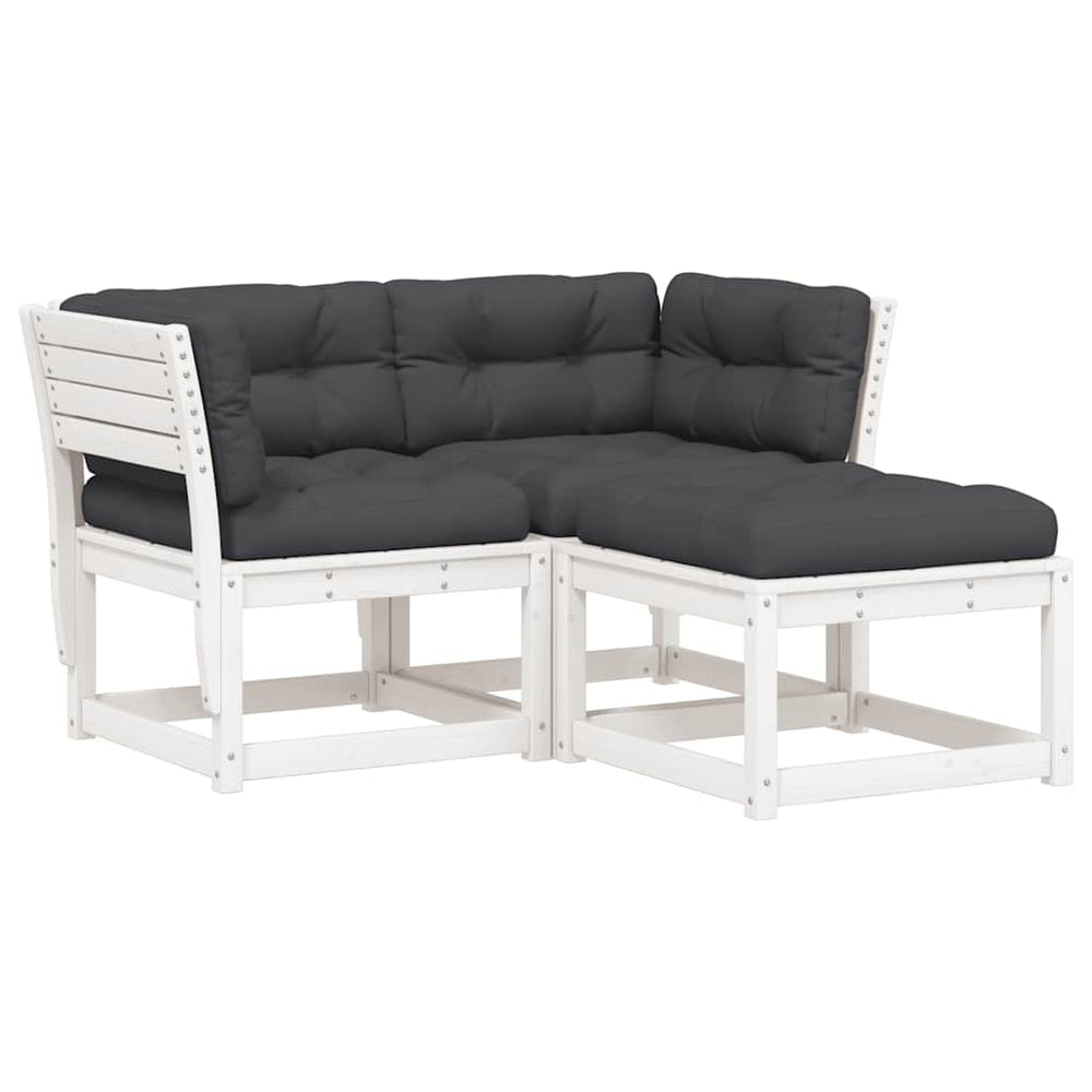 vidaXL Salon de jardin 3 pièces avec coussins Blanc Bois de pin massif
