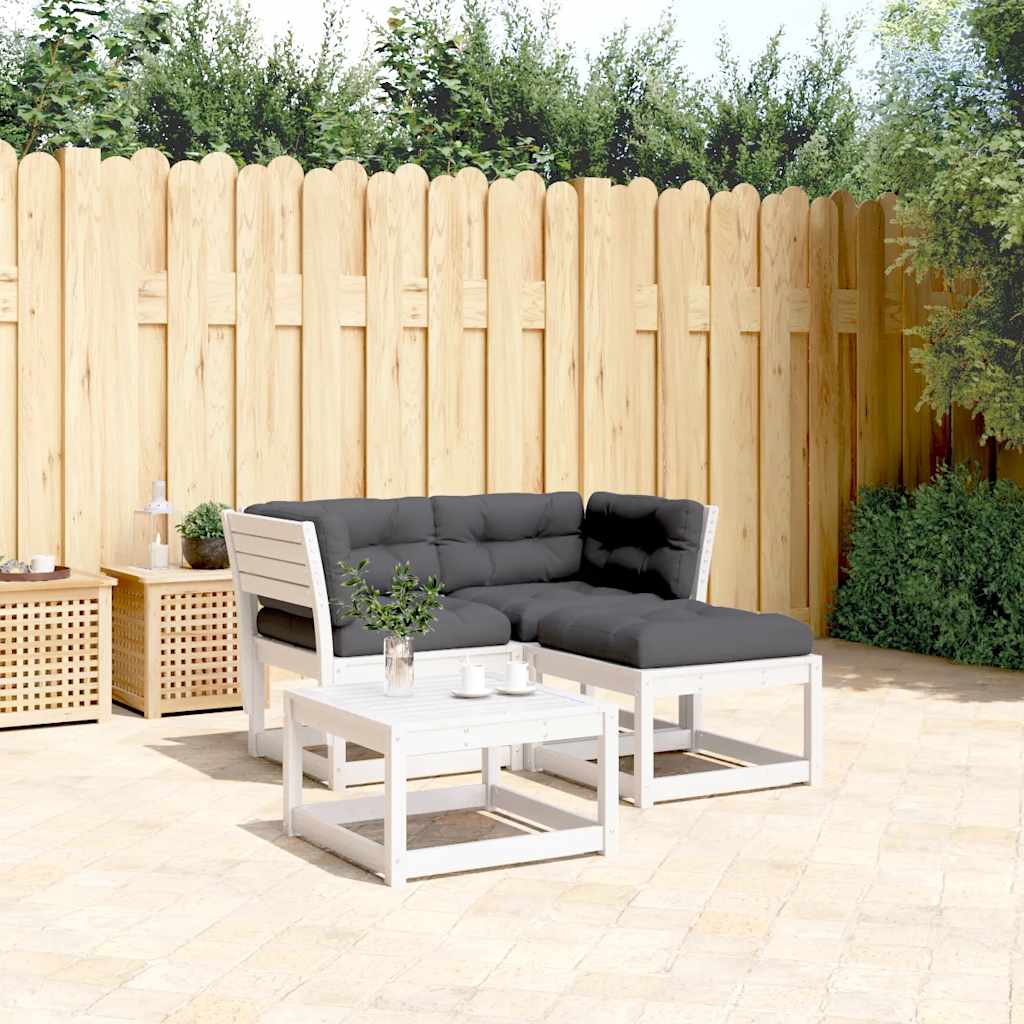 vidaXL Salon de jardin 3 pièces avec coussins Blanc Bois de pin massif