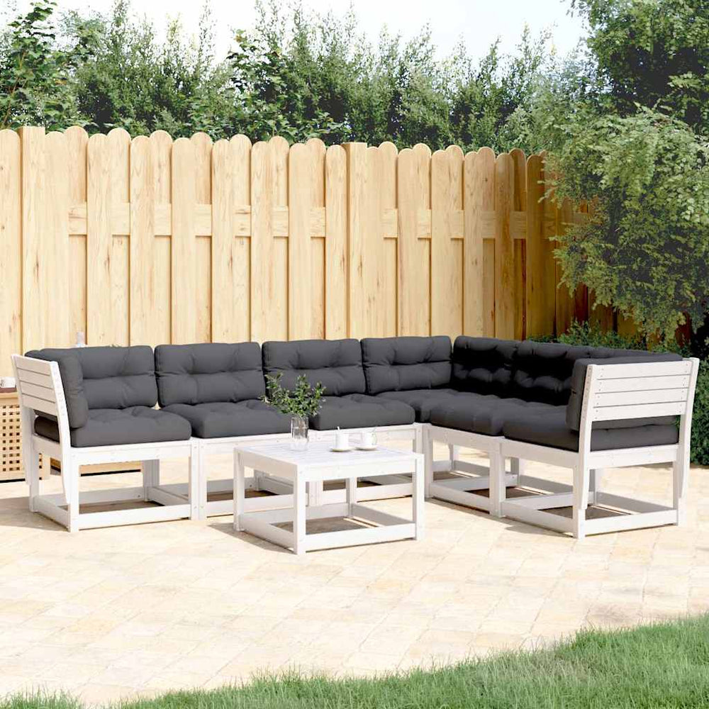 vidaXL Salon de jardin 6 pcs avec coussins Blanc Bois de pin massif