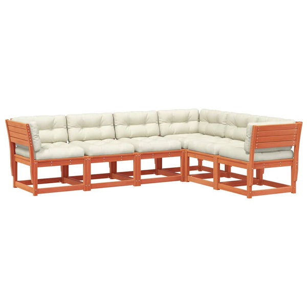 vidaXL Salon de jardin 6 pcs avec coussins marron ciré Bois de pin