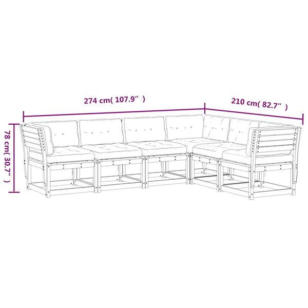 vidaXL Salon de jardin 6 pcs avec coussins marron ciré Bois de pin
