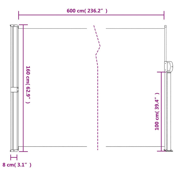 Ausziehbare Seitenmarkise Braun 160x600 cm