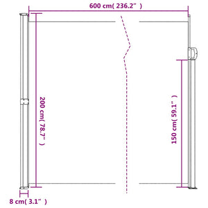 Ausziehbare Seitenmarkise Weiß 200x600 cm