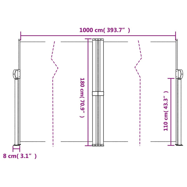 Ausziehbare Seitenmarkise Weiß 180x1000 cm