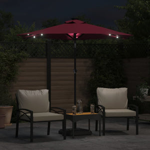 vidaXL Parasol avec LED et mât en acier Rouge bordeaux 225x225x212 cm
