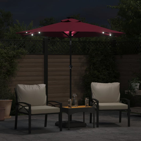 vidaXL Parasol avec LED et mât en acier Rouge bordeaux 225x225x212 cm