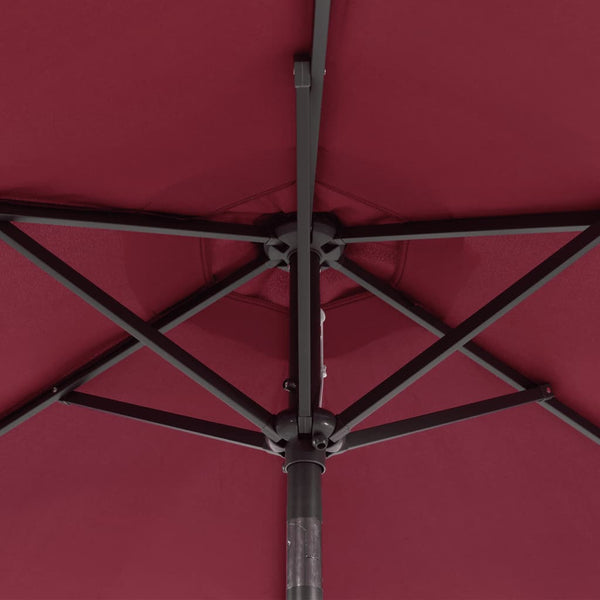 vidaXL Parasol avec LED et mât en acier Rouge bordeaux 225x225x212 cm