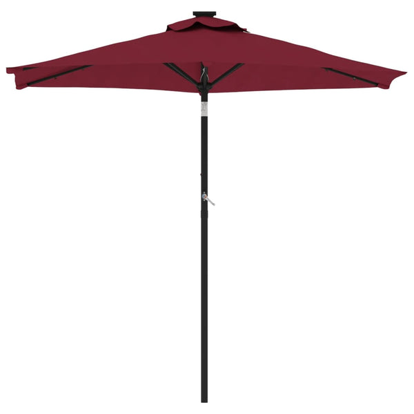 vidaXL Parasol avec LED et mât en acier Rouge bordeaux 225x225x212 cm