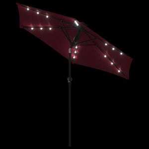vidaXL Parasol avec LED et mât en acier Rouge bordeaux 225x225x212 cm