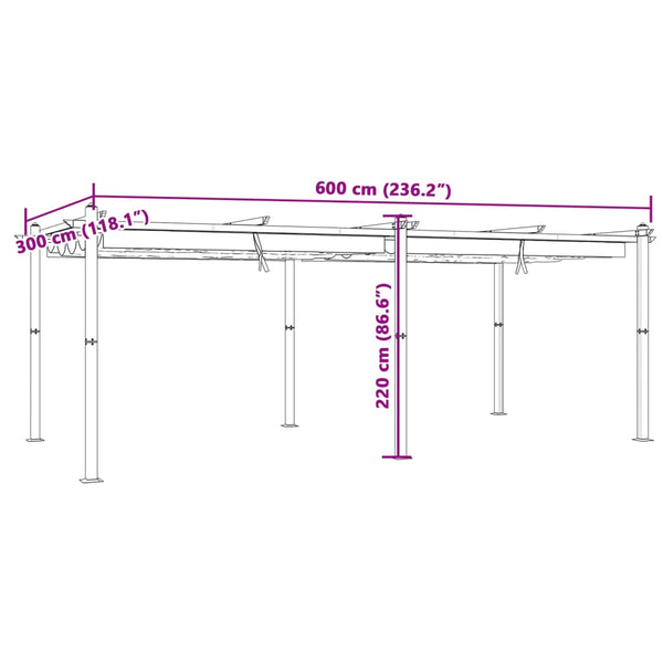 Anthrazit Gartenpavillon mit Ausziehbarem Dach 3x6m