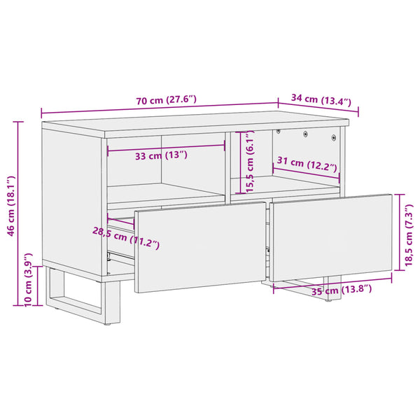 TV-Schrank Braun Mango Massivholz 70 cm