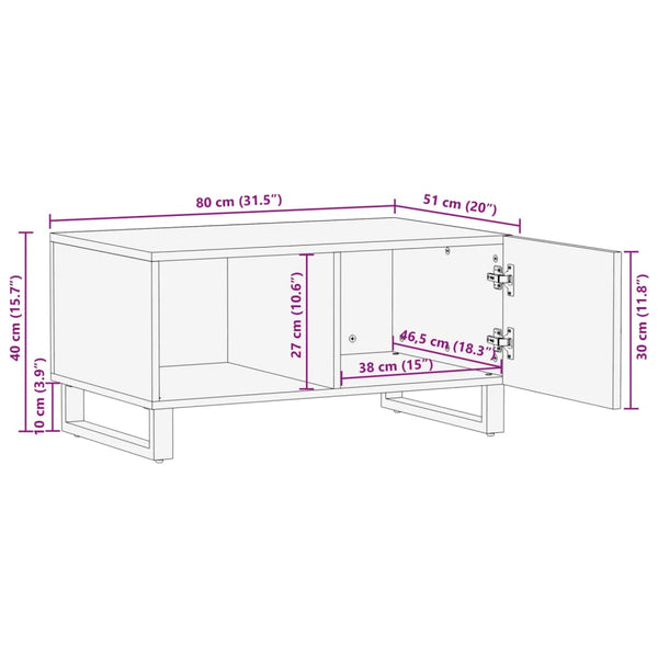 Couchtisch Braun Mango Massivholz 80x51 cm