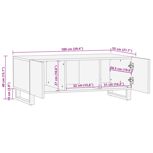 Weißer Couchtisch Mango Massivholz 100x55 cm