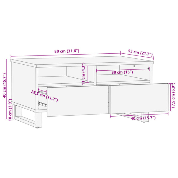 Couchtisch Braun Mango Massivholz 80x55 cm