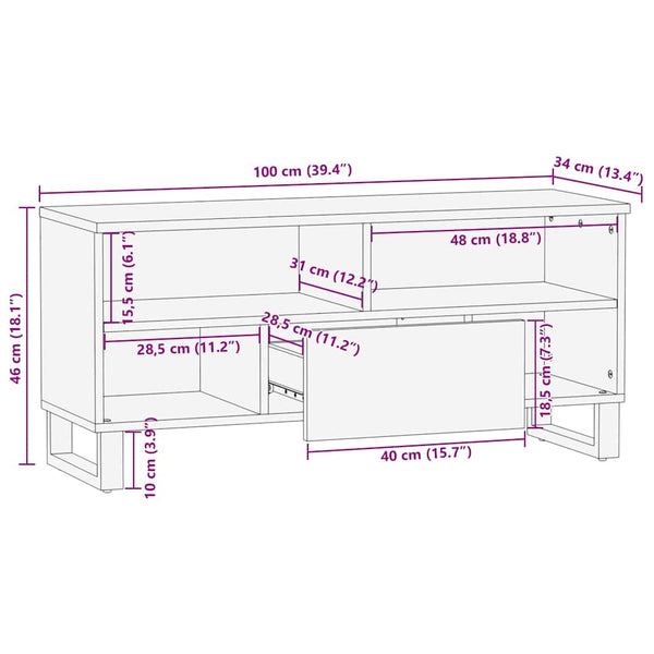 TV-Schrank Mango Massivholz Braun 100cm