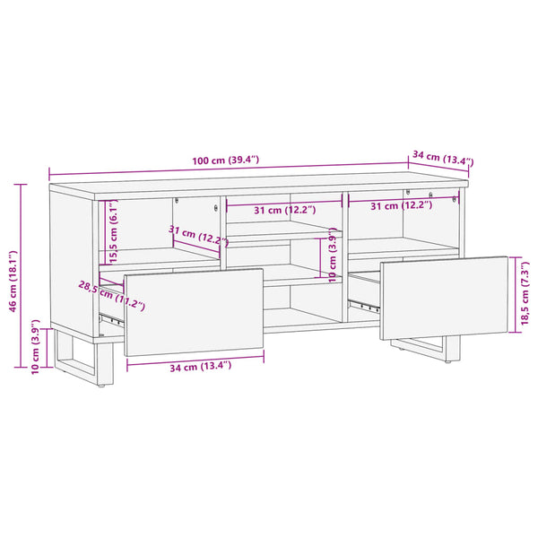 TV-Schrank Mango Massivholz 100cm