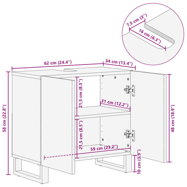 Waschbeckenunterschrank Mango Massivholz 62 cm