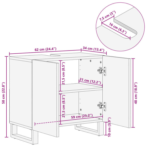 Waschbeckenunterschrank Mango Massivholz 62 cm