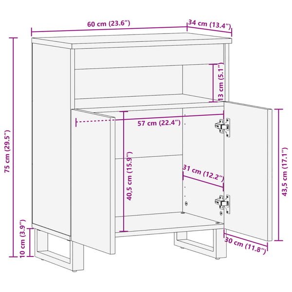 Sideboard Braun Mango Massivholz 60 cm