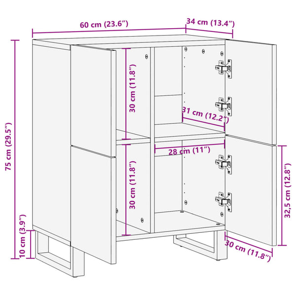 Mango Sideboard 60x34x75 cm Massivholz