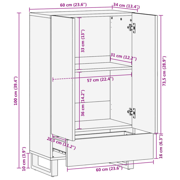 Akazie Highboard 60x34x100cm Massivholz