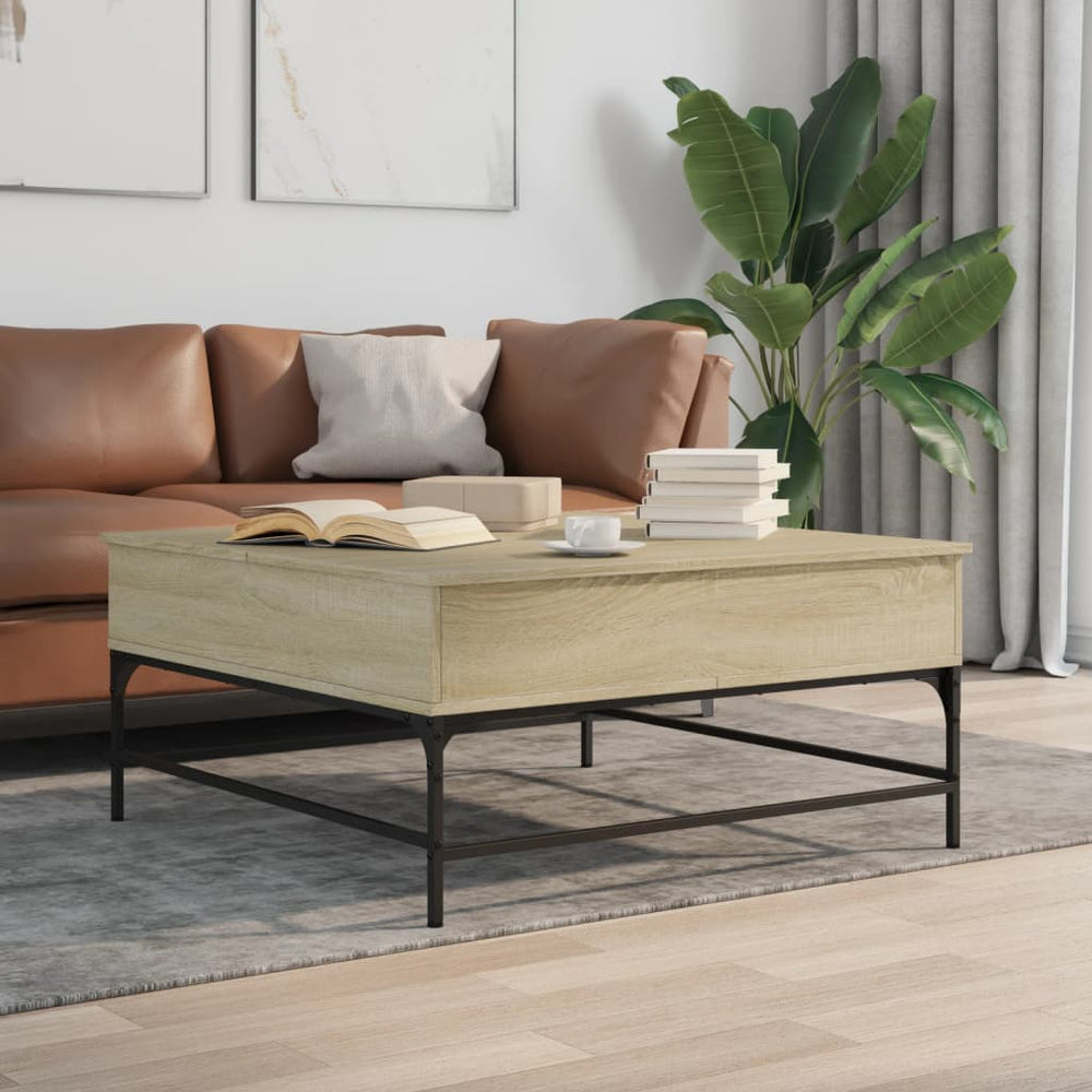 vidaXL Table basse chêne Sonoma 95x95x45 cm en bois d'ingénierie et métal
