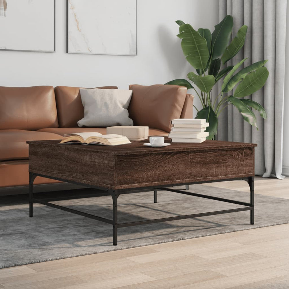 vidaXL Table basse marron aspect chêne 95x95x45 cm Bois d'ingénierie Métal