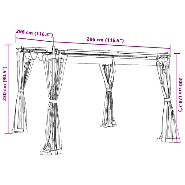 Pavillon Anthrazit 3x3 m mit Netzwänden
