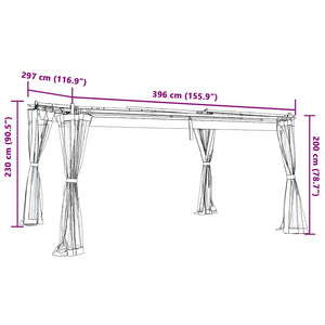 Creme Pavillon 4x3 m mit Netzwänden
