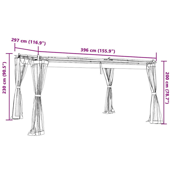 Creme Pavillon 4x3 m mit Netzwänden