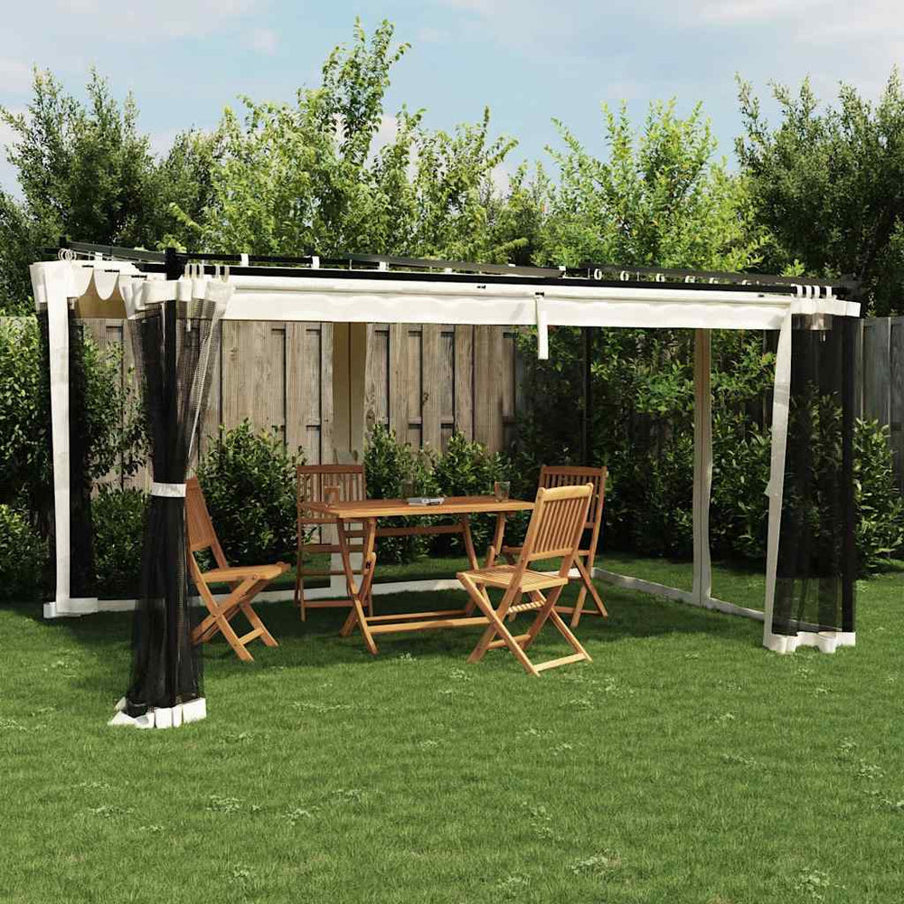 Creme Pavillon 4x3 m mit Netzwänden