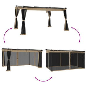 Pavillon Taupe 4x3 m mit Netzwänden