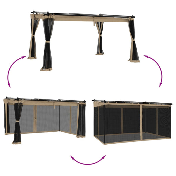Pavillon Taupe 4x3 m mit Netzwänden