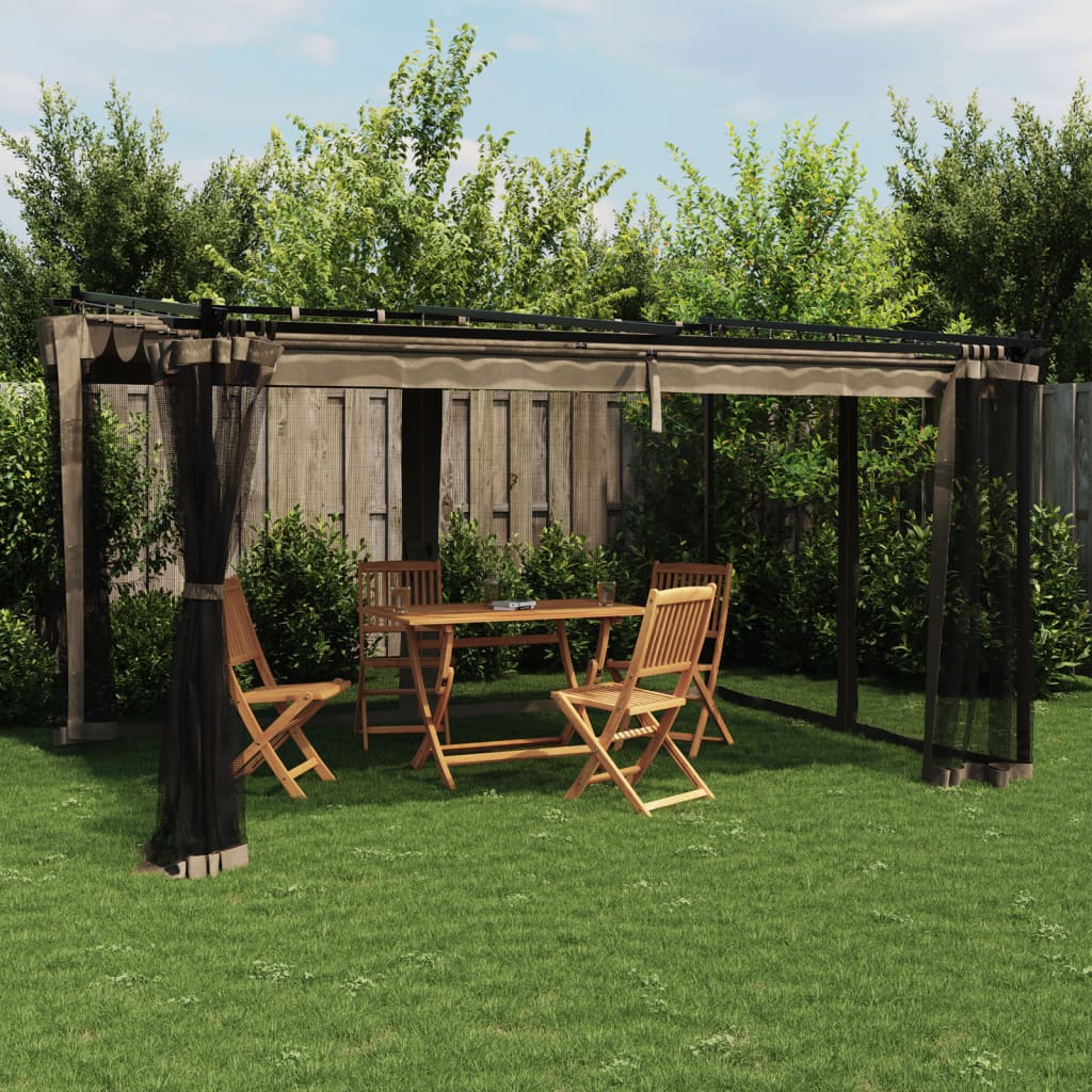 Pavillon Taupe 4x3 m mit Netzwänden