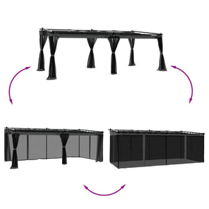 Pavillon 6x3 m mit Netz Anthrazit
