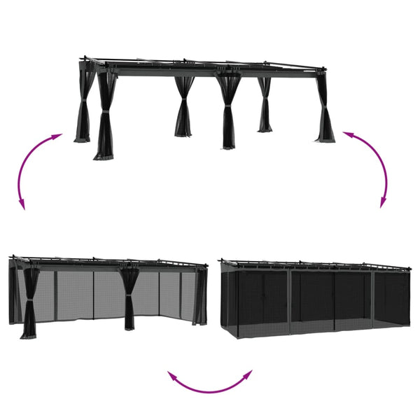 Pavillon 6x3 m mit Netz Anthrazit