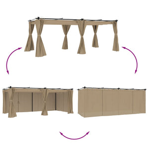 Pavillon 6x3 m mit Vorhängen, Taupe