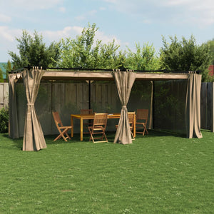 Pavillon 6x3 m mit Vorhängen, Taupe