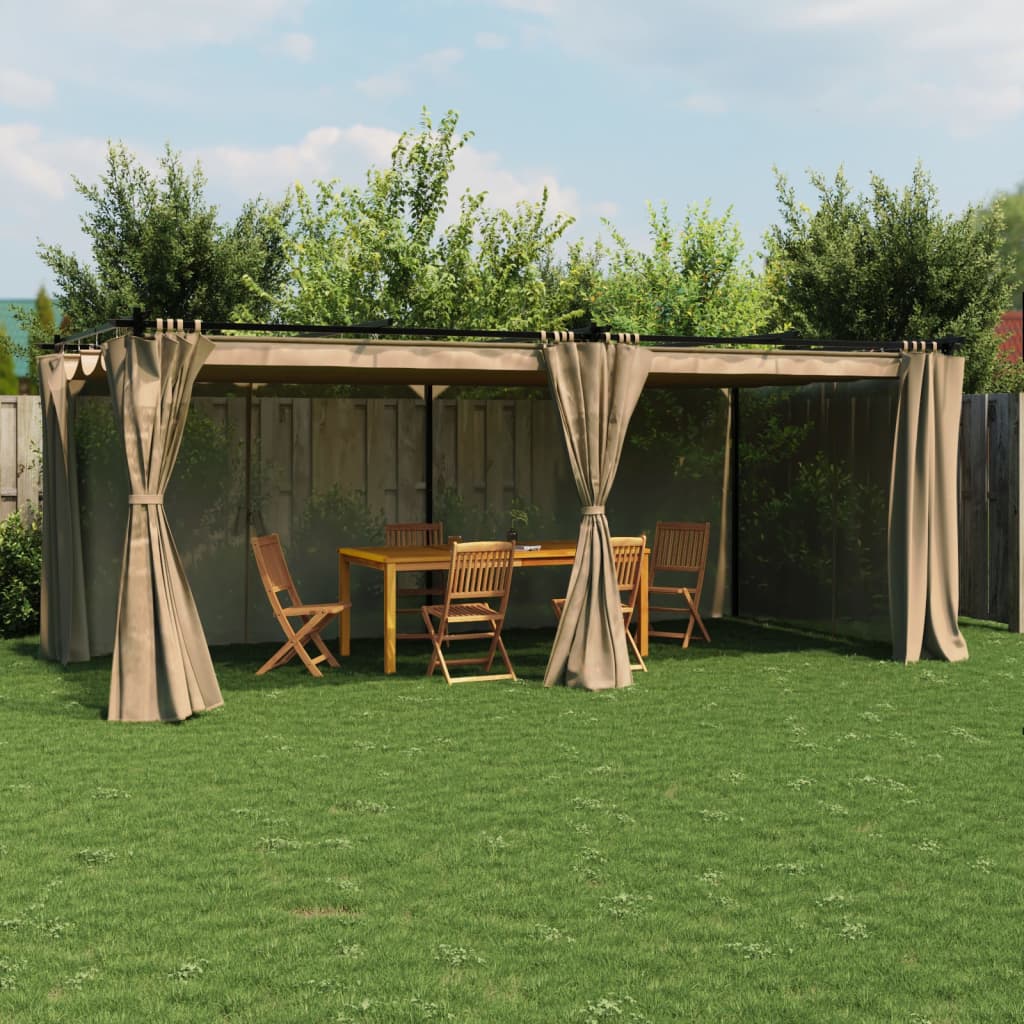 Pavillon 6x3 m mit Vorhängen, Taupe
