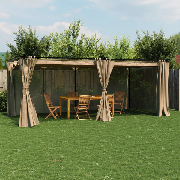Pavillon 6x3 m mit Vorhängen, Taupe