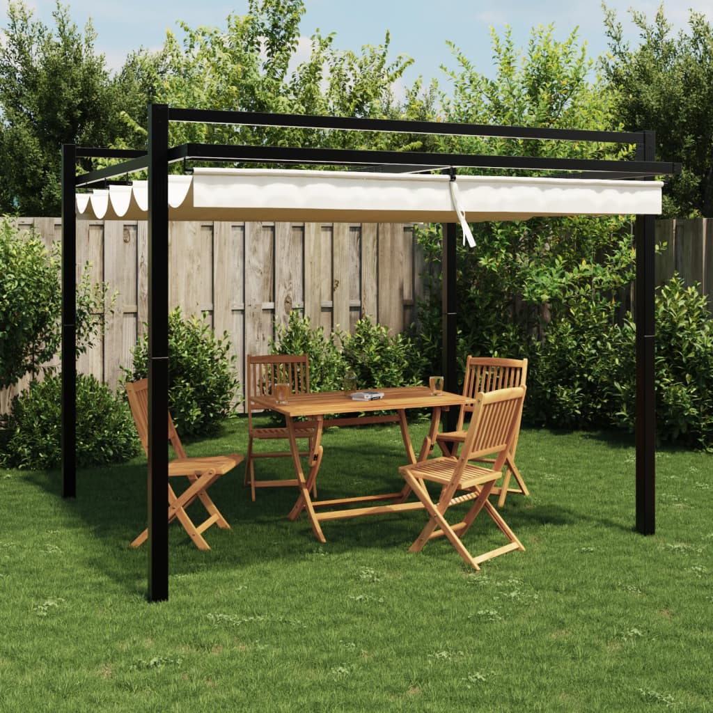 Gartenpavillon mit Einziehbaren Dach 3x3m Creme