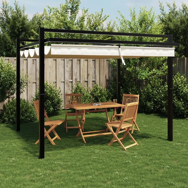 Gartenpavillon mit Einziehbaren Dach 3x3m Creme