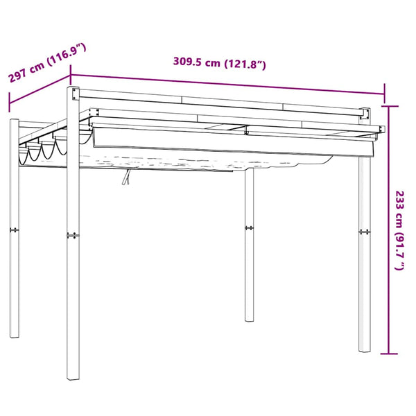 Anthrazit Gartenpavillon mit Ausziehbaren Dach 3x3m