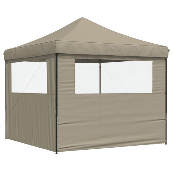 vidaXL Pop-Up Folding Party Tent with 2 Sidewalls Taupe