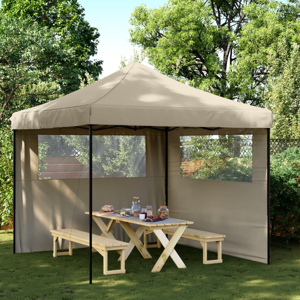 Faltbares Partyzelt Pop-Up Taupe mit Seitenteilen