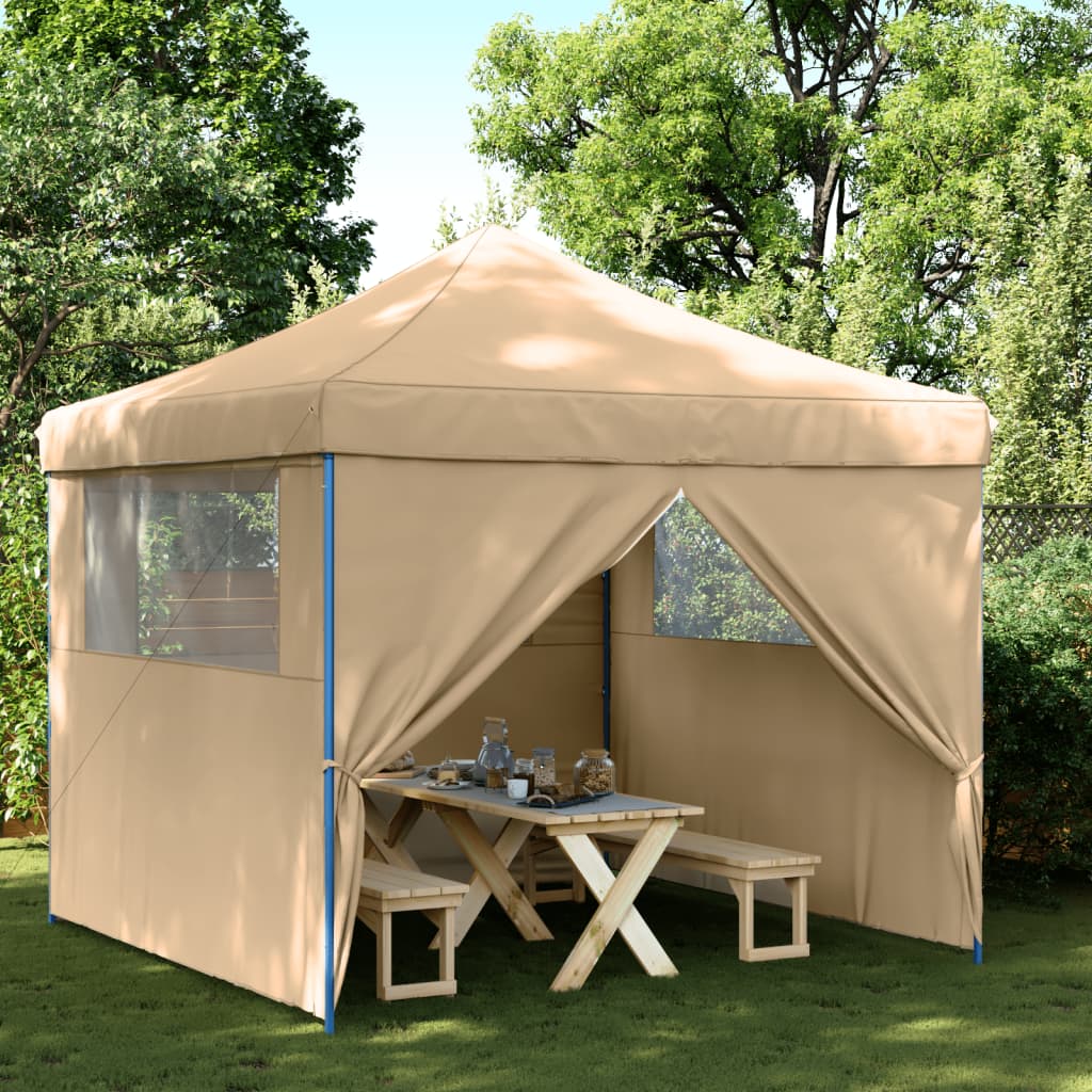 Faltbares Partyzelt Beige mit 4 Seitenteilen