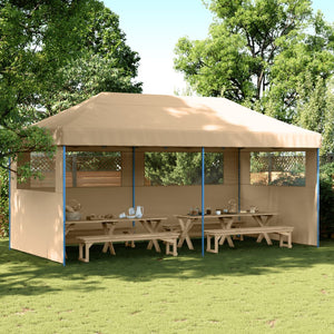 Faltbares Partyzelt Pop-Up Beige mit 3 Seitenteilen