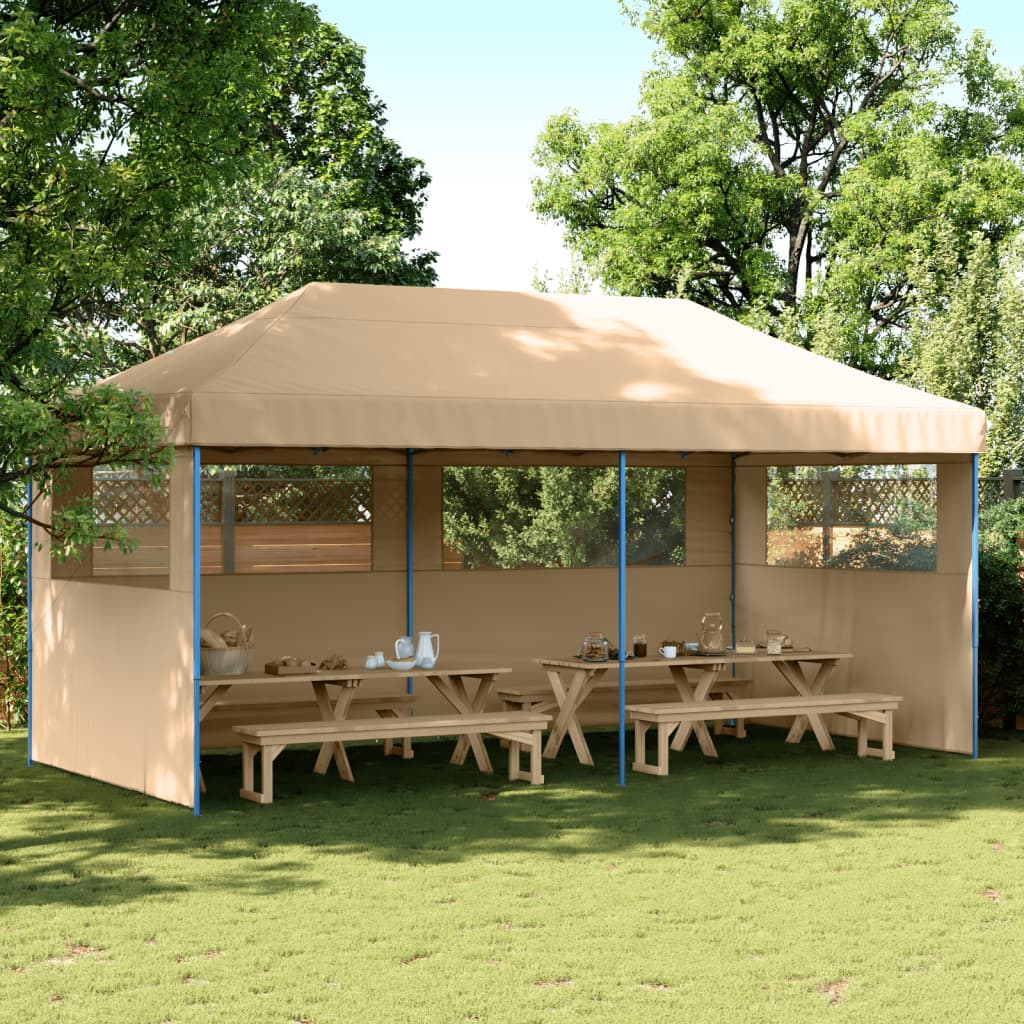 Faltbares Partyzelt Pop-Up Beige mit 3 Seitenteilen
