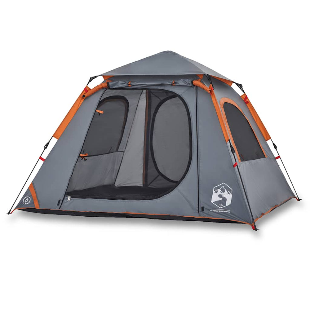 4-Personen-Campingzelt Kuppelzelt Grau/Orange
