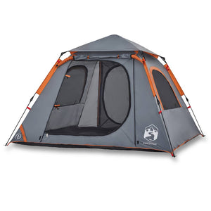4-Personen-Campingzelt Kuppelzelt Grau/Orange